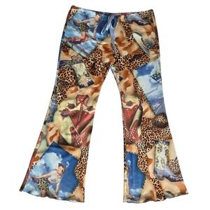 Vtg y2k Shag Sz S Western Cowgirl Leopard Print Flare Pants Small Funky Novelty